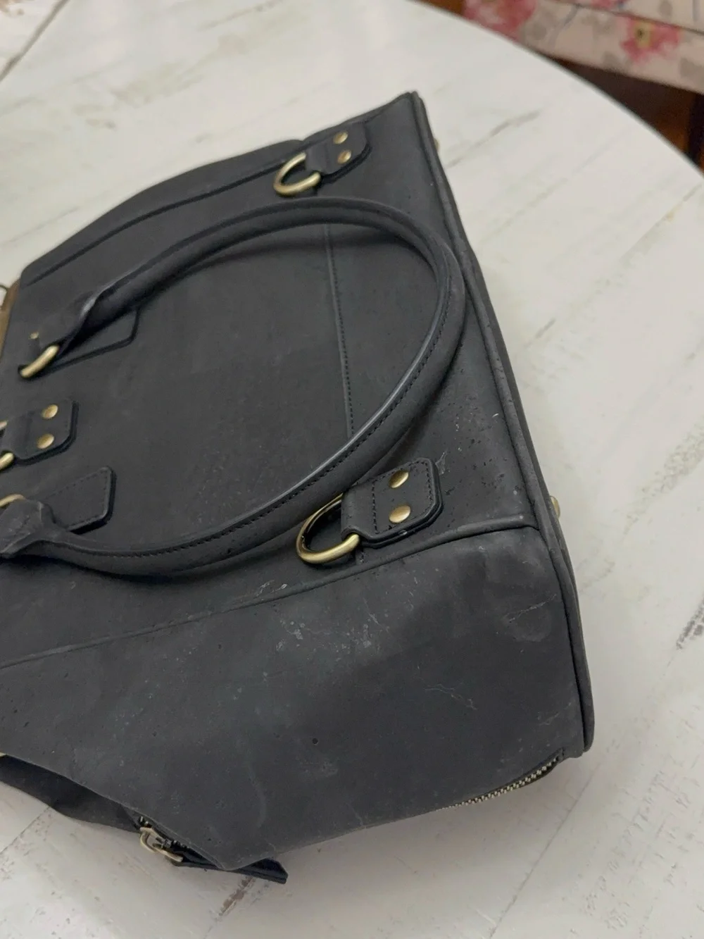Black Satchel with Gold-Tone Hardware and Orange Interior